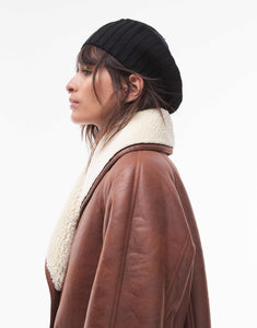 Faux leather shearling super oversized coat tan