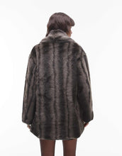 Load image into Gallery viewer, Topshop faux fur midi coat cream brown stripe