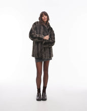 Load image into Gallery viewer, Topshop faux fur midi coat cream brown stripe