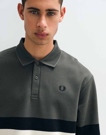 Fred Perry colour block collared sweatshirt green ecru