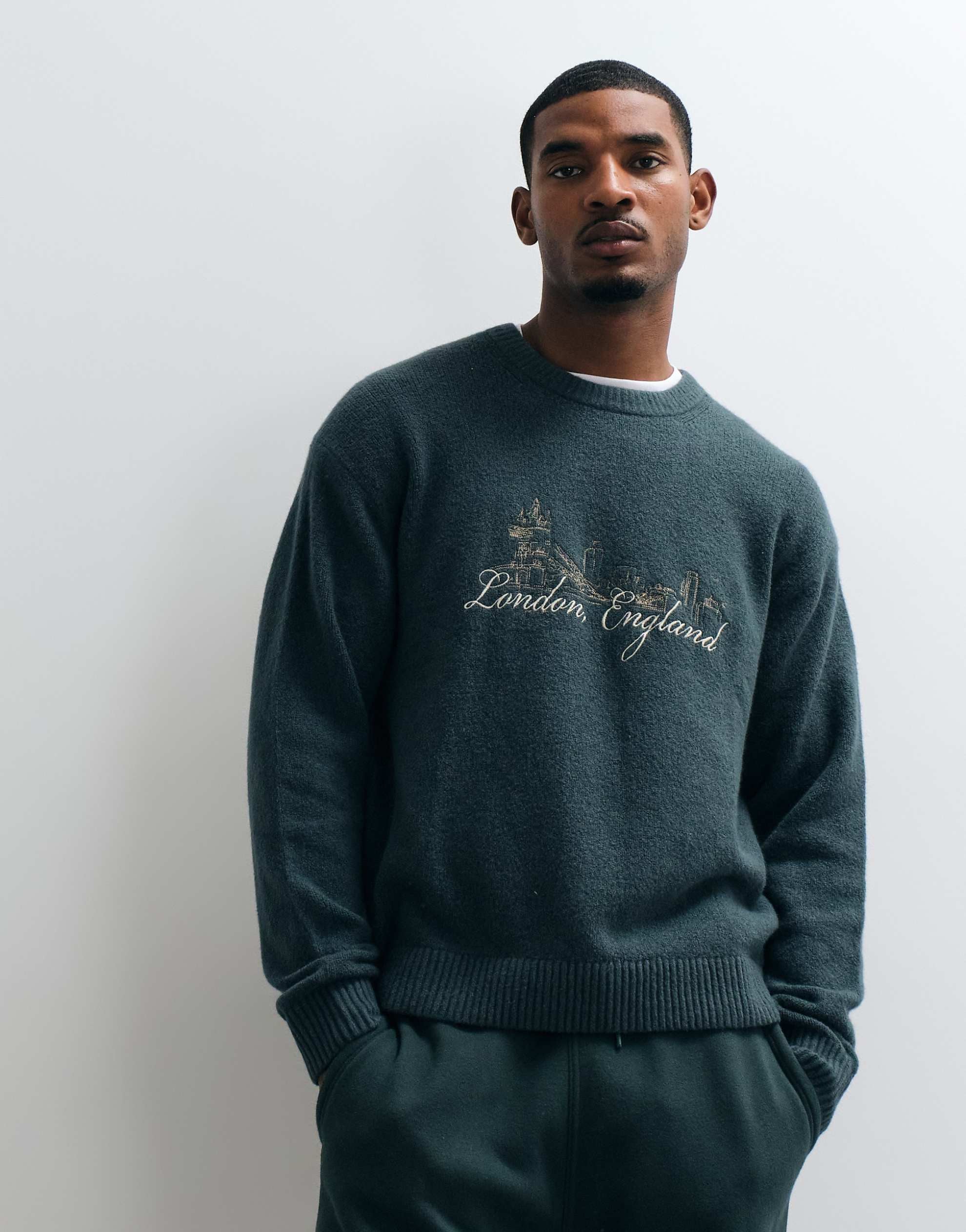 Abercrombie & Fitch knitted crew neck London  jumper dark green