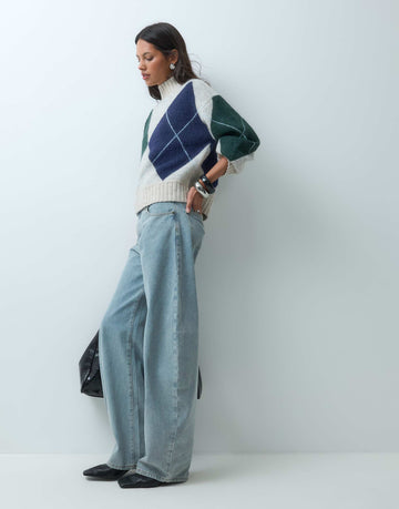 Abercrombie & Fitch oversized funnel neck jumper argyle print