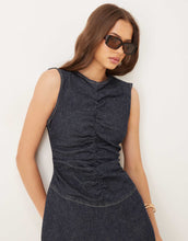 Load image into Gallery viewer, DESIGN rouched drop waist denim dress