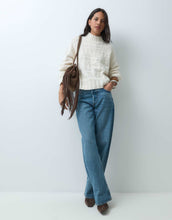 Load image into Gallery viewer, Abercrombie &amp; Fitch oversized funnel neck jumper cream jacquard
