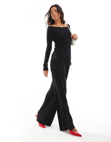 Style Cheat asymmetric rib knit bardot top black