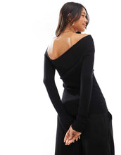 Load image into Gallery viewer, Style Cheat asymmetric rib knit bardot top black