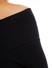Load image into Gallery viewer, Style Cheat asymmetric rib knit bardot top black