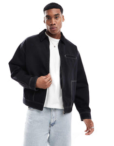 DESIGN boxy oversized harrington jacket black