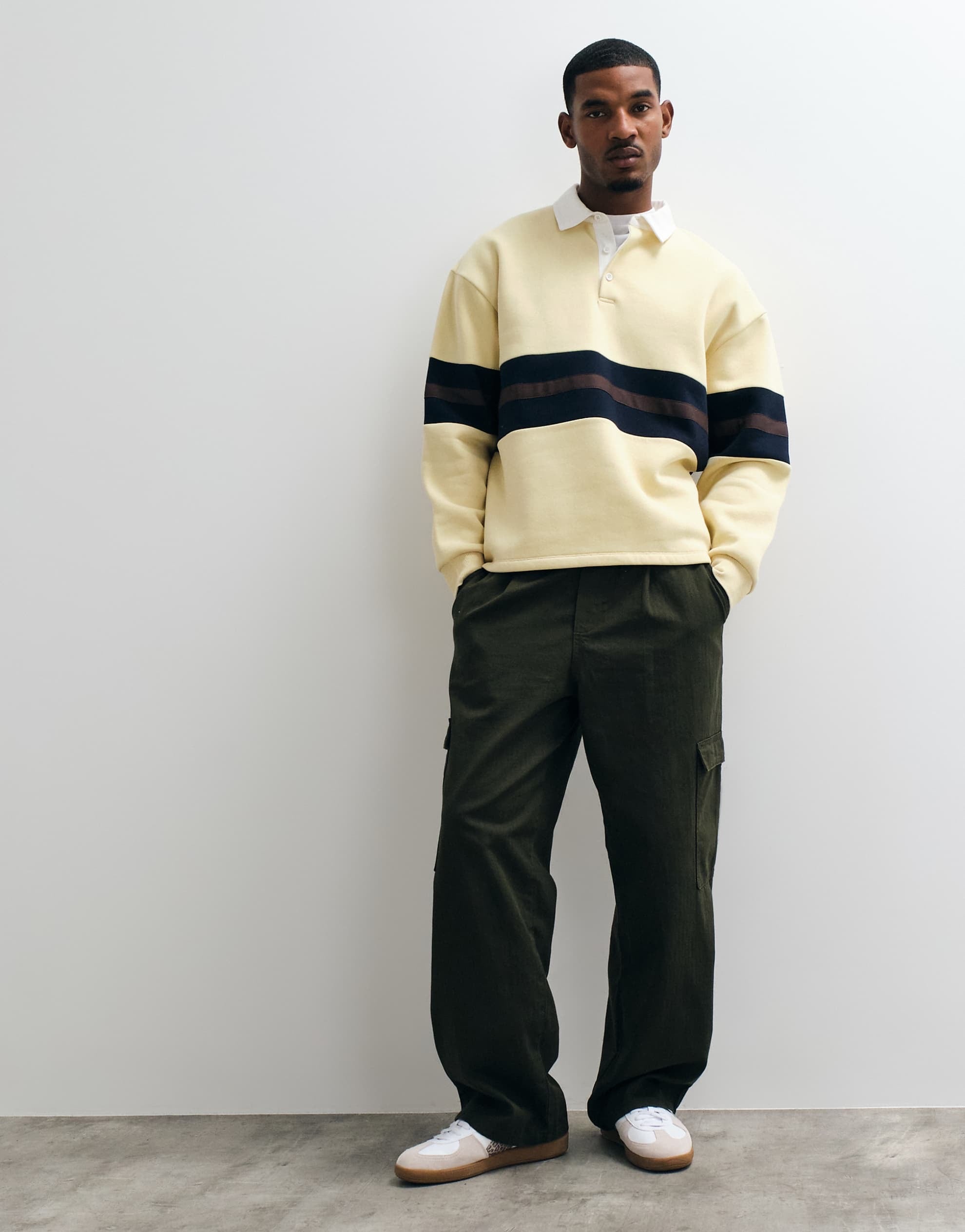 DESIGN oversized rugby polo with contrast panelling yellow
