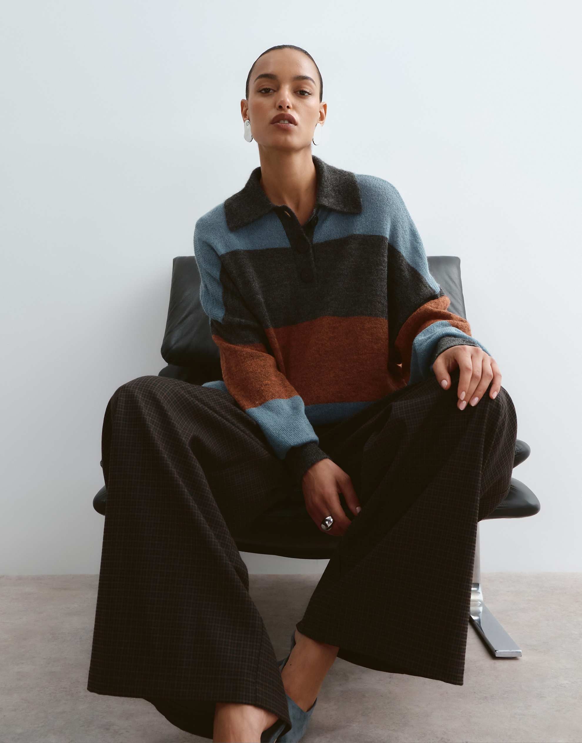 ARRANGE knitted oversized grandad shirt stripe