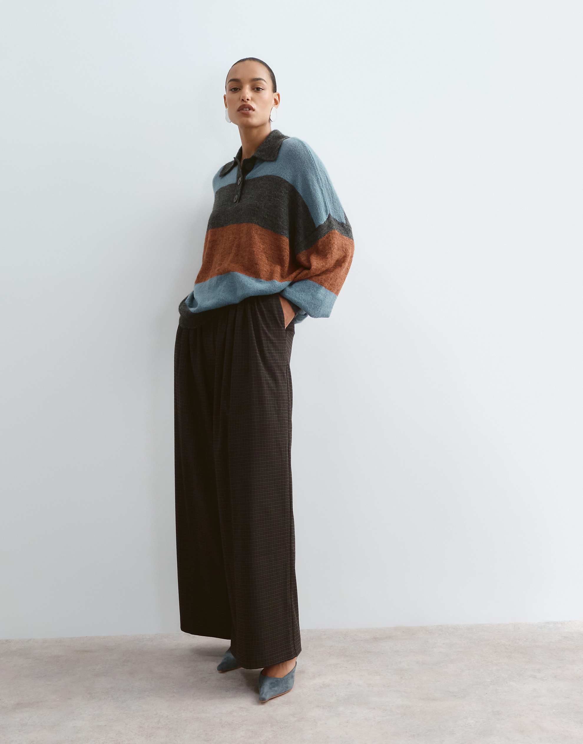 ARRANGE knitted oversized grandad shirt stripe