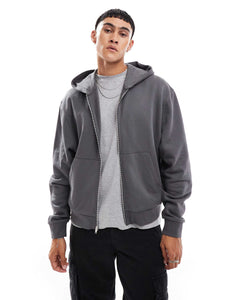 DESIGN essential boxy oversized zip through hoodie charcoal