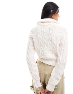 Tommy Jeans cable knit 1/4 jumper off white