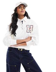 Tommy Jeans button down varsity polo off white