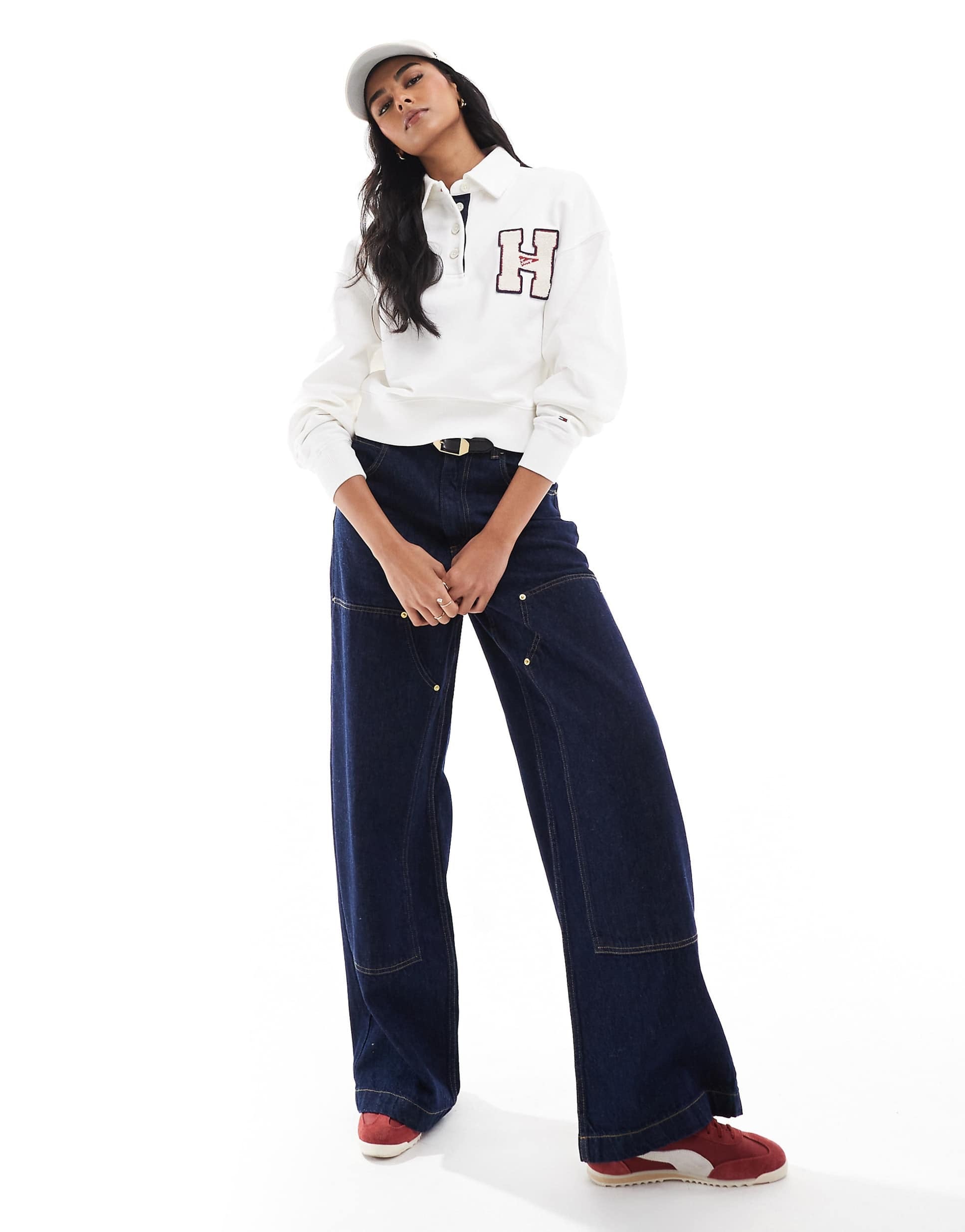 Tommy Jeans button down varsity polo off white