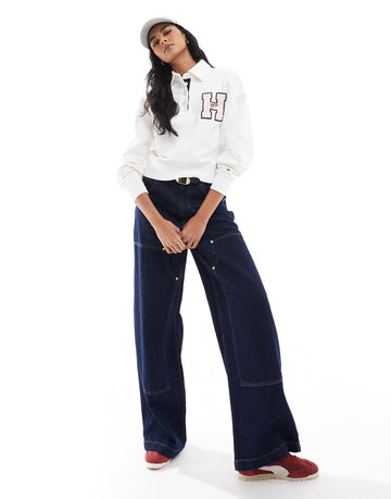 Tommy Jeans button down varsity polo off white