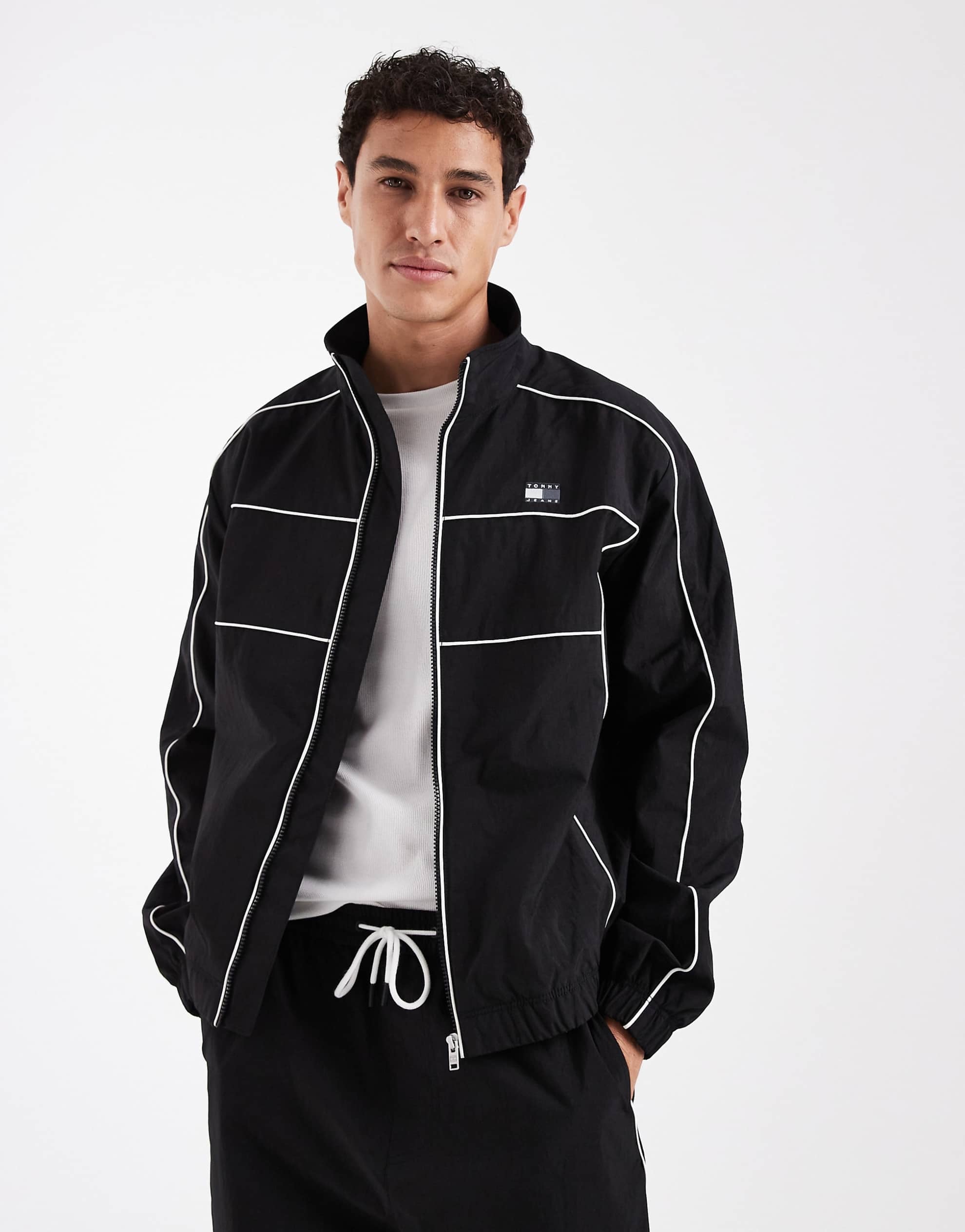Tommy Jeans piping detail chest flag track jacket black
