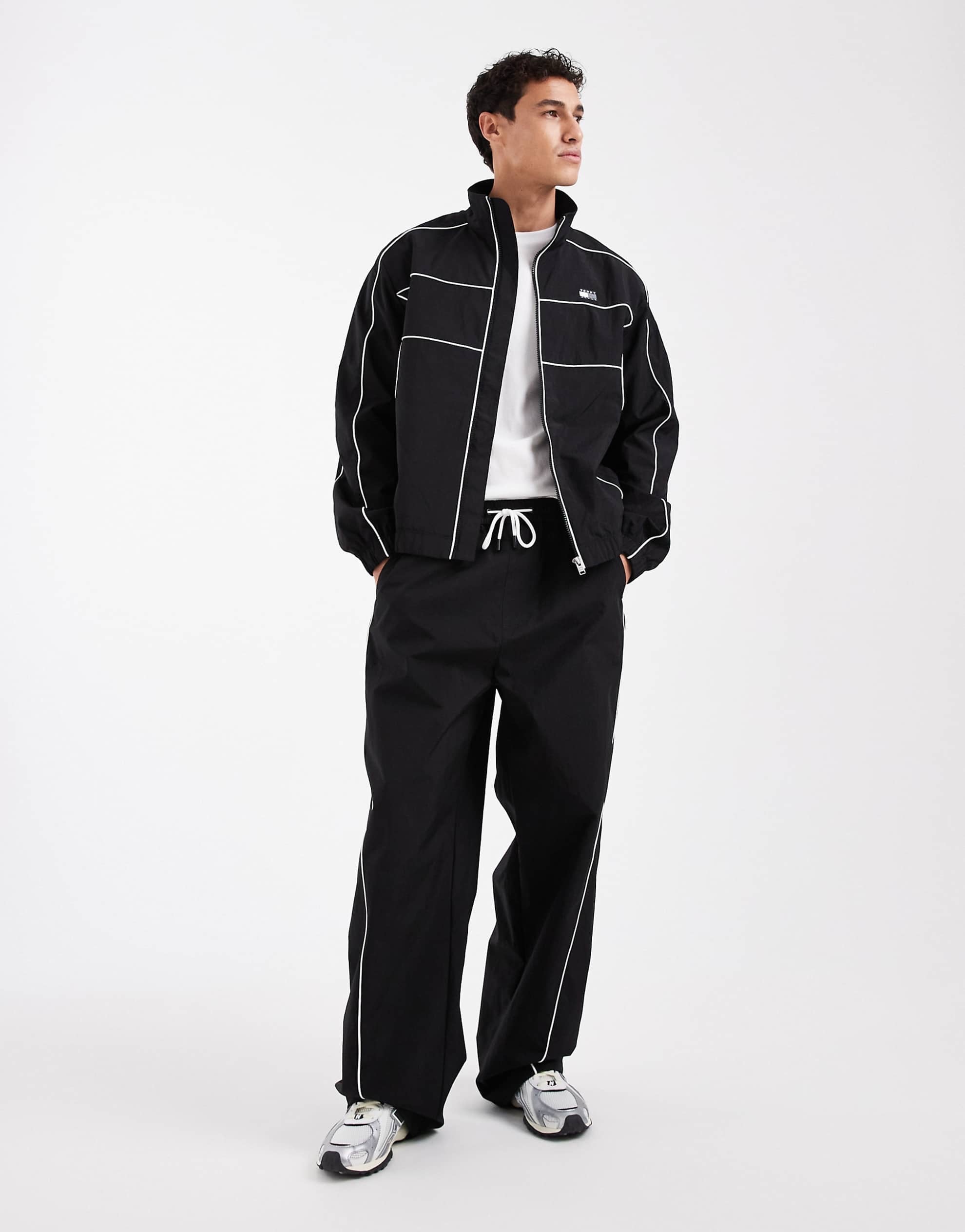 Tommy Jeans piping detail chest flag track jacket black