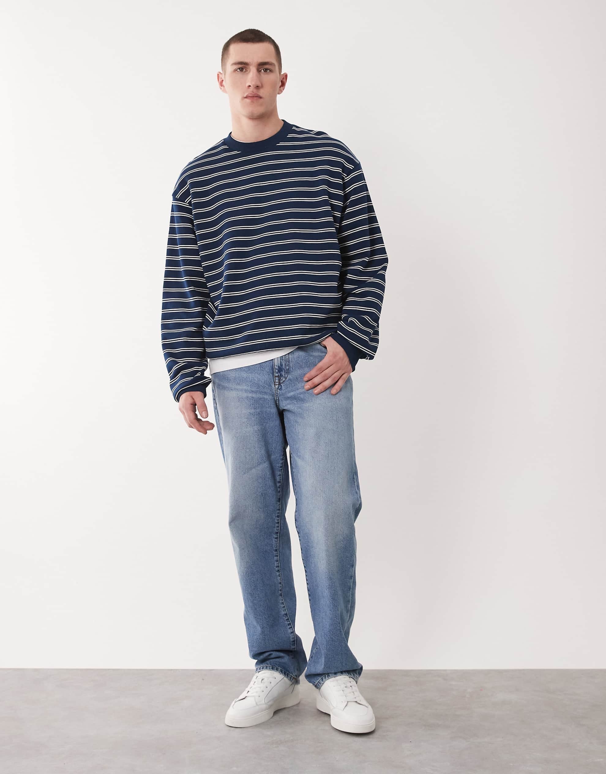 DESIGN relaxed sweatshirt  navy stripe