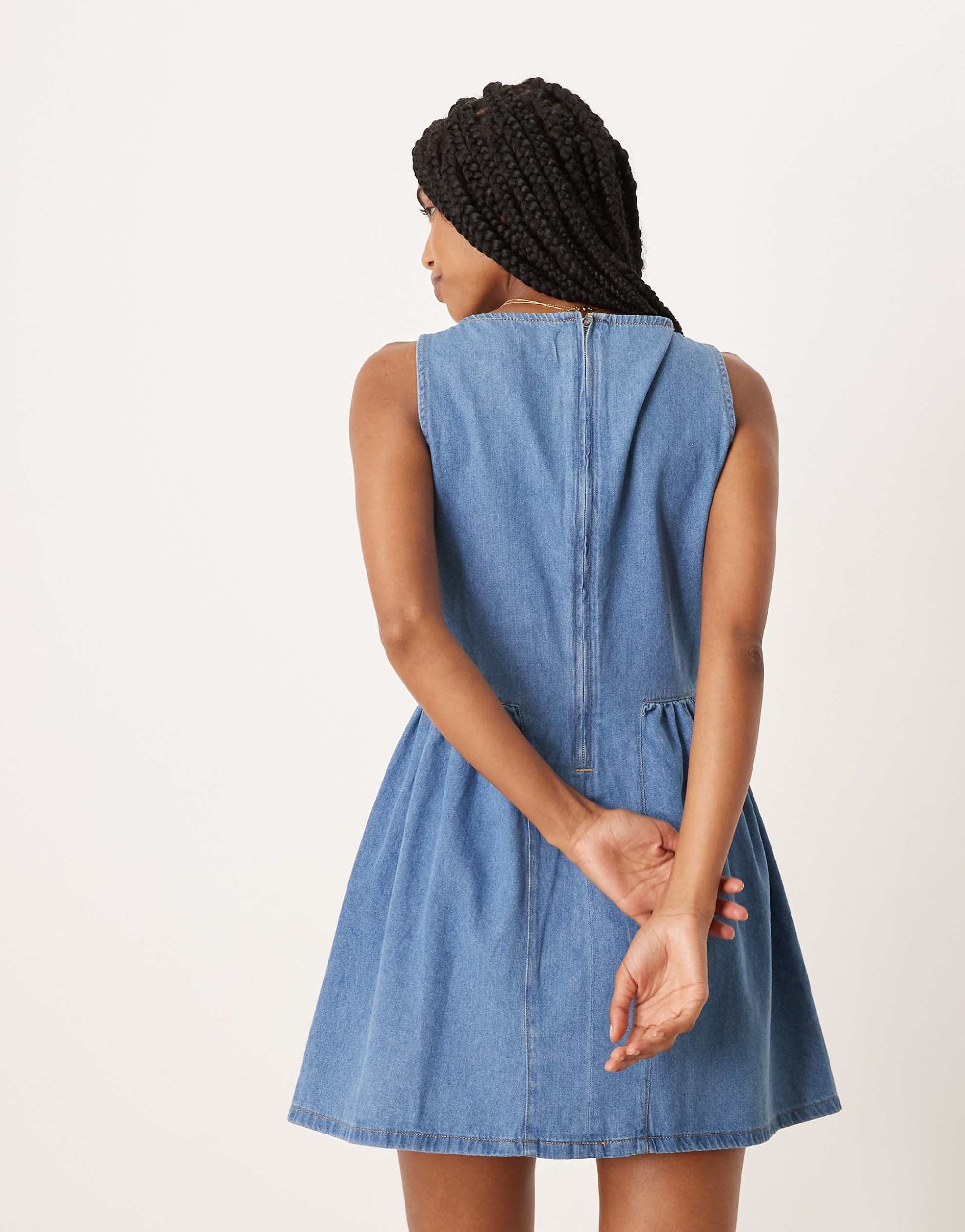 DESIGN denim mini dress bleach wash