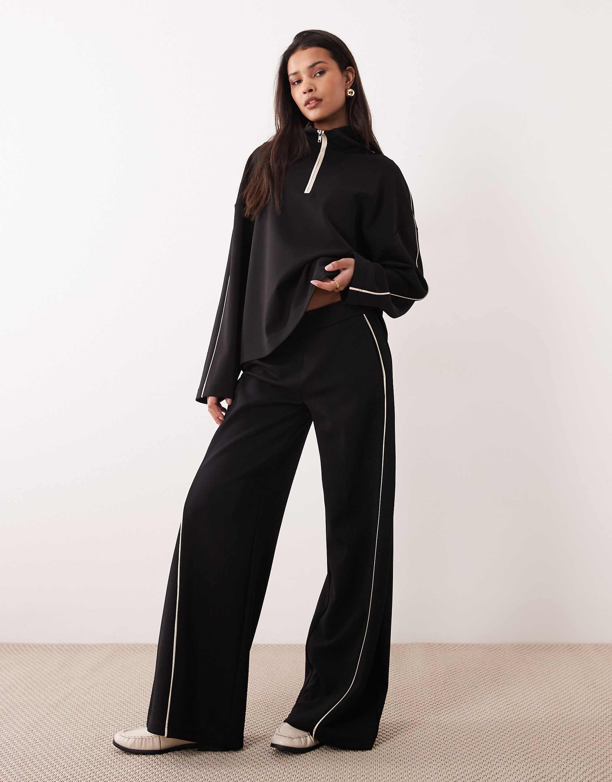 Mango Pipin knitted quarter zip jumper & trouser co-ord black