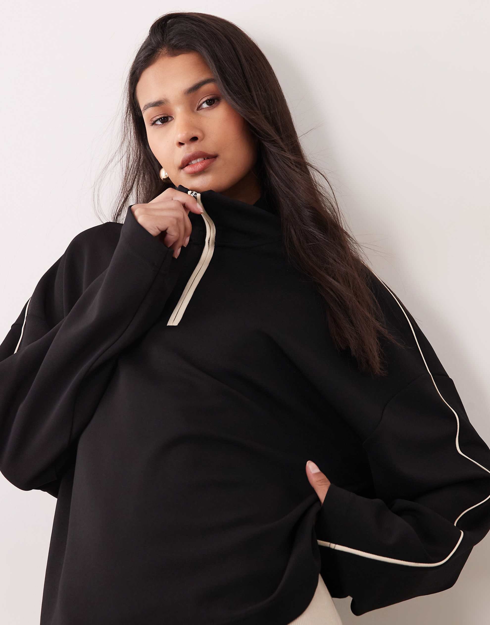 Mango Pipin knitted quarter zip jumper & trouser co-ord black