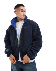 Tommy Jeans reversible teddy jacket blue colourblock