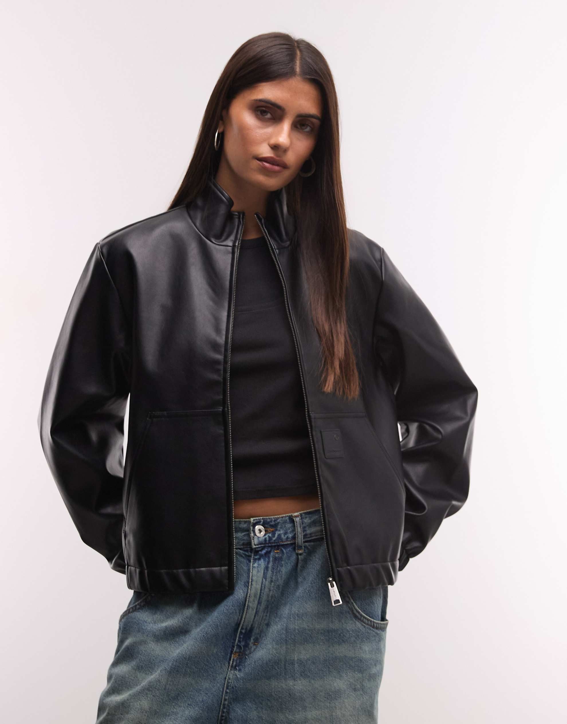 Carhartt WIP Arizona funnel neck PU leather jacket black