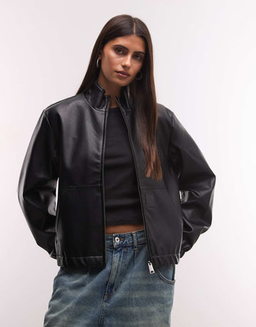 Carhartt WIP Arizona funnel neck PU leather jacket black