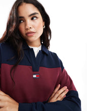 Load image into Gallery viewer, Tommy Jeans crop boxy rugby sweatshirt navy burgundy stripe