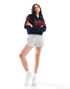 Tommy Jeans crop boxy rugby sweatshirt navy burgundy stripe