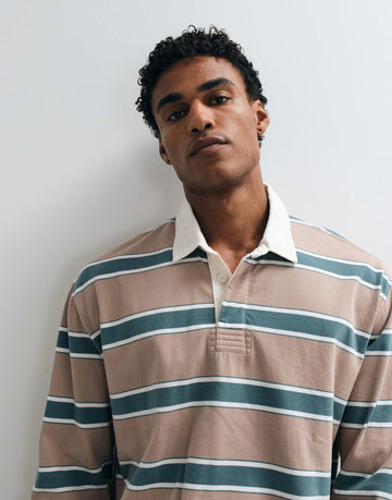 Abercrombie & Fitch long sleeve rugby polo white brown stripe