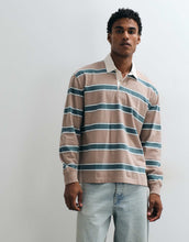 Load image into Gallery viewer, Abercrombie &amp; Fitch long sleeve rugby polo white brown stripe