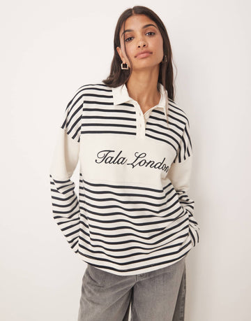 Tala striped rugby shirt ivory black
