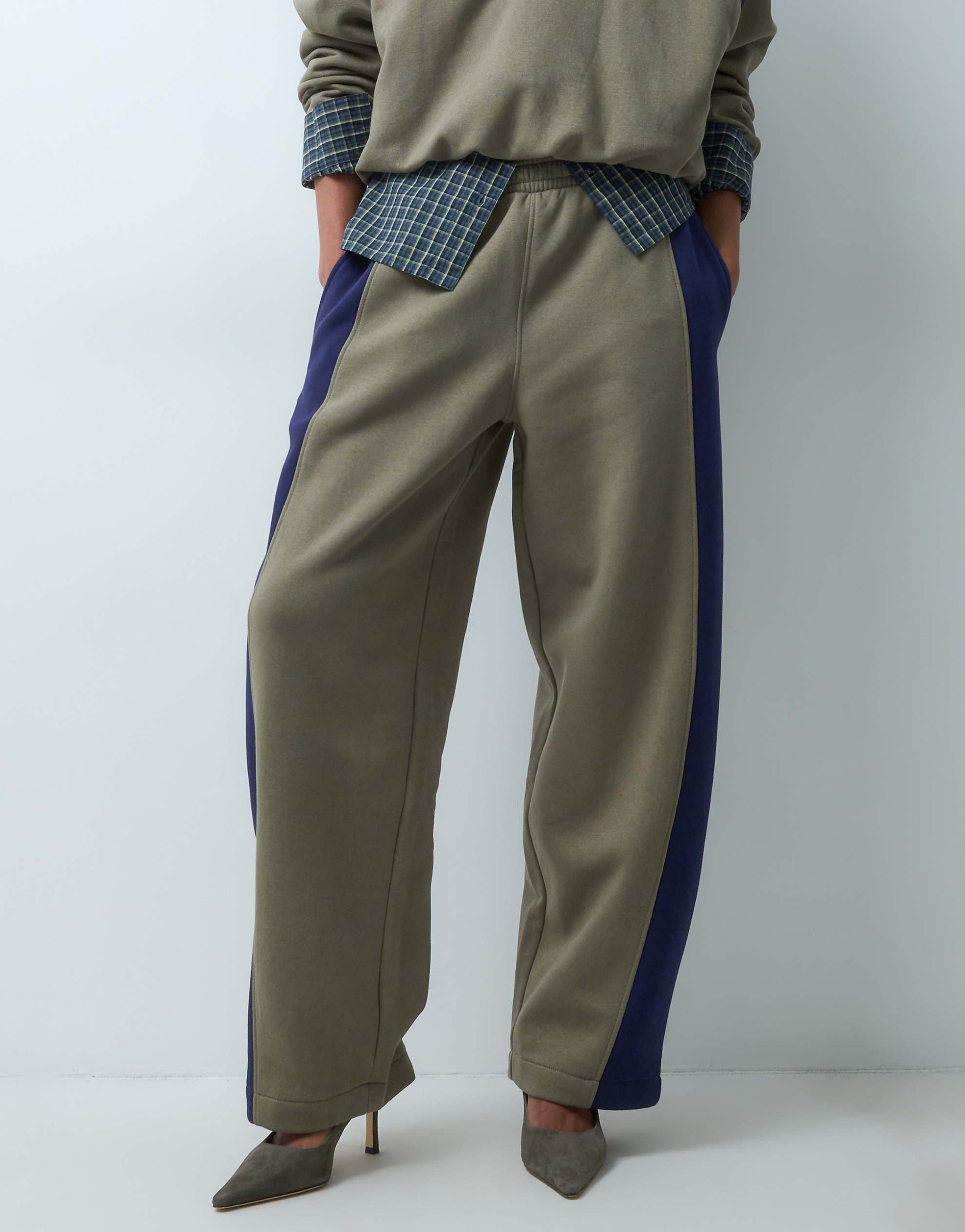 DESIGN panelled track joggers in khaki co-oro
