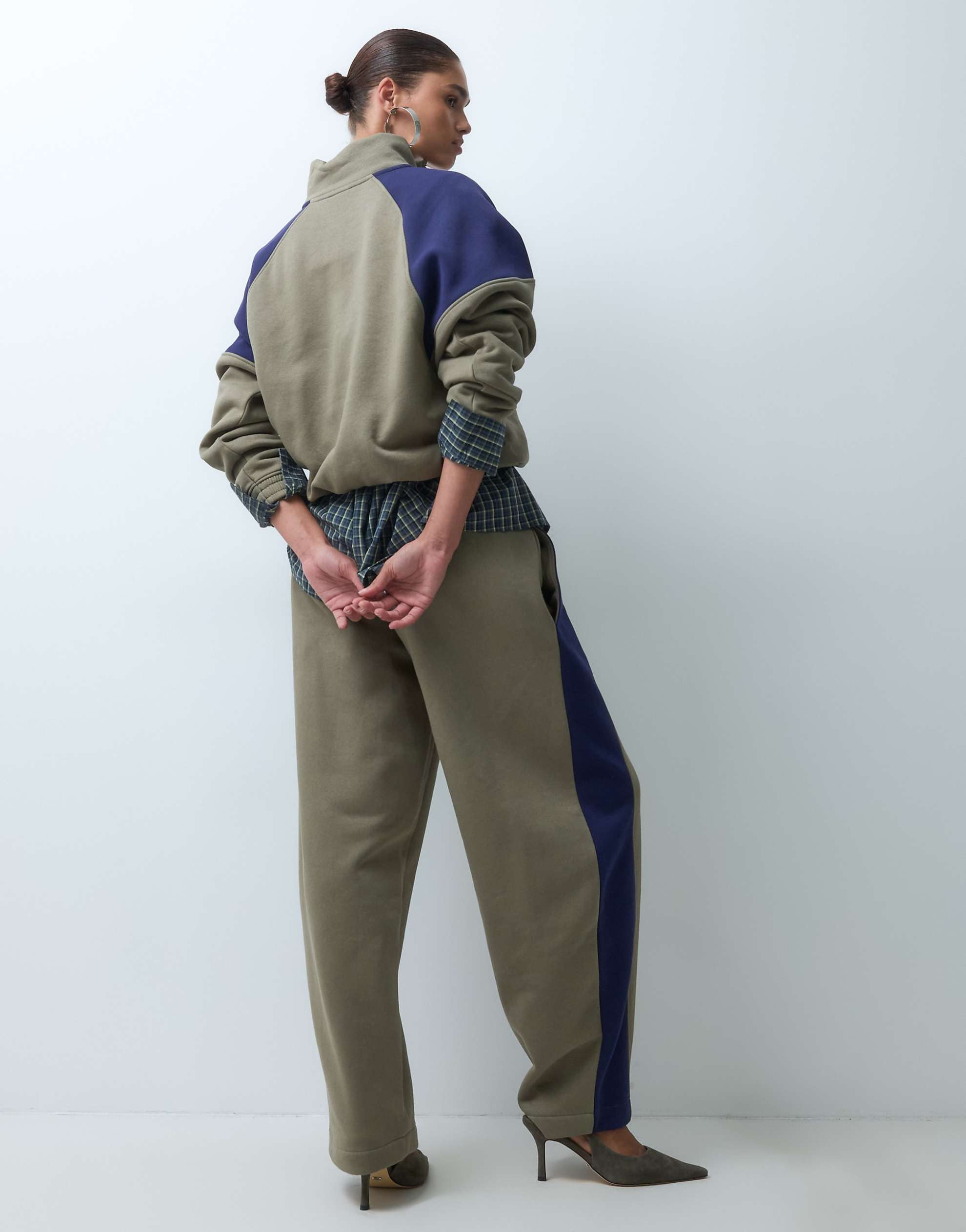 DESIGN panelled track joggers in khaki co-oro
