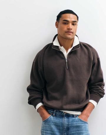 Abercrombie & Fitch essential 1/4 zip sweatshirt brown