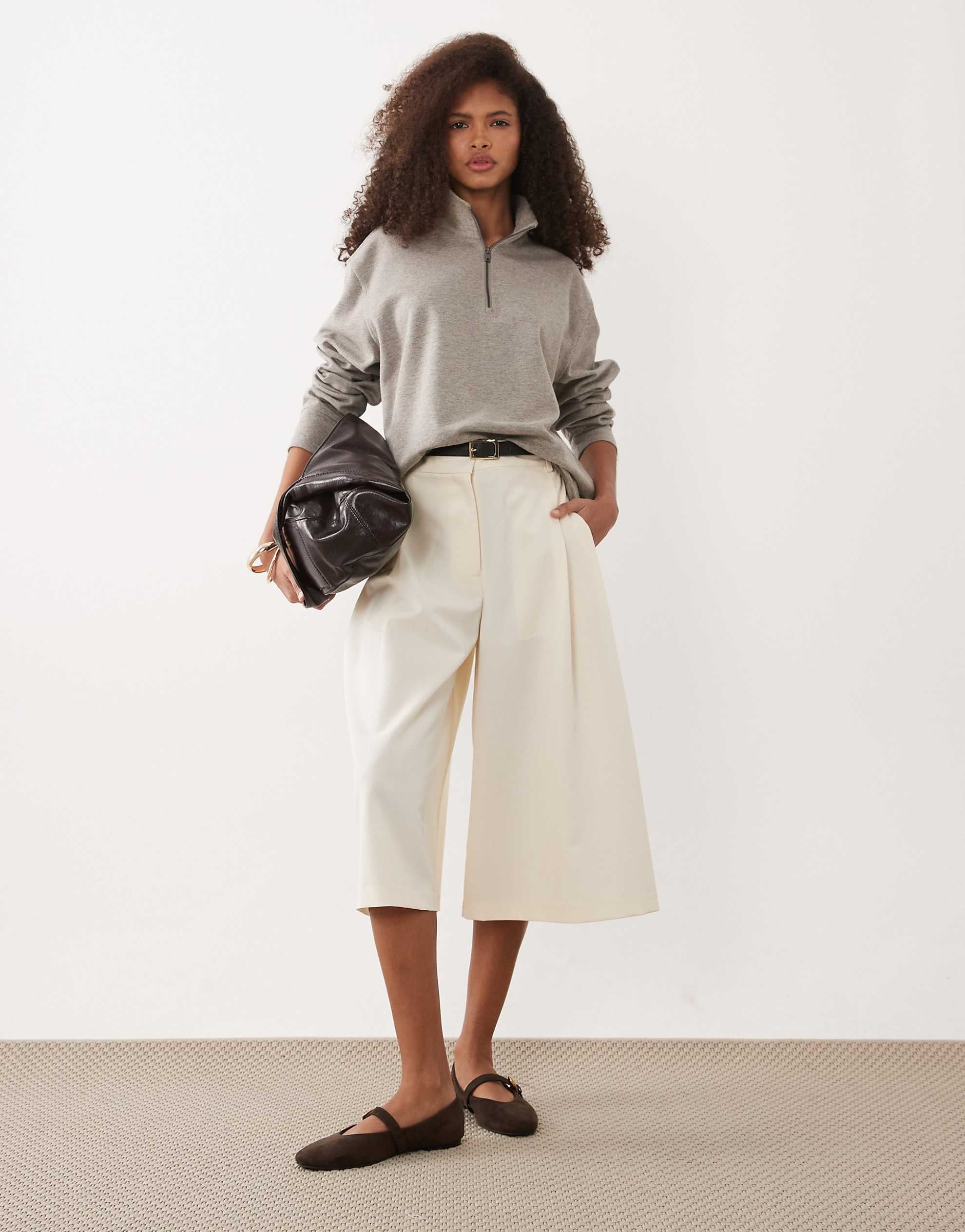 Mango relaxed fit quarter zip sweatshirt tan