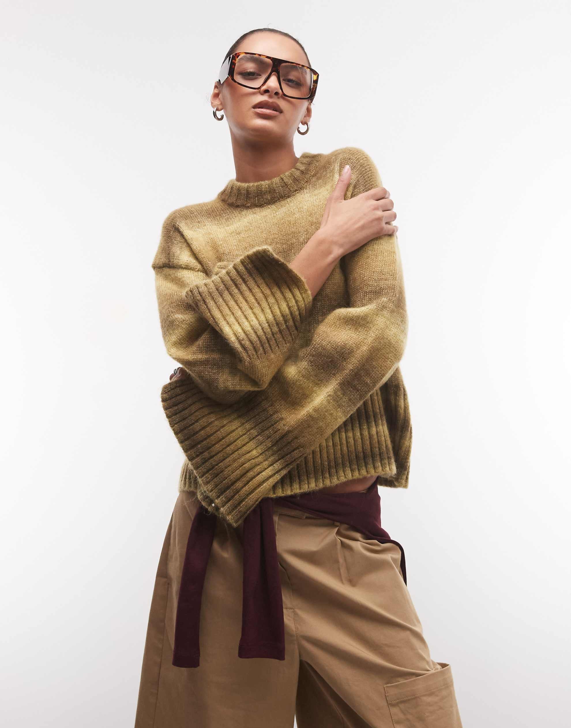 Monki boxy jumper faded stripe green stripe