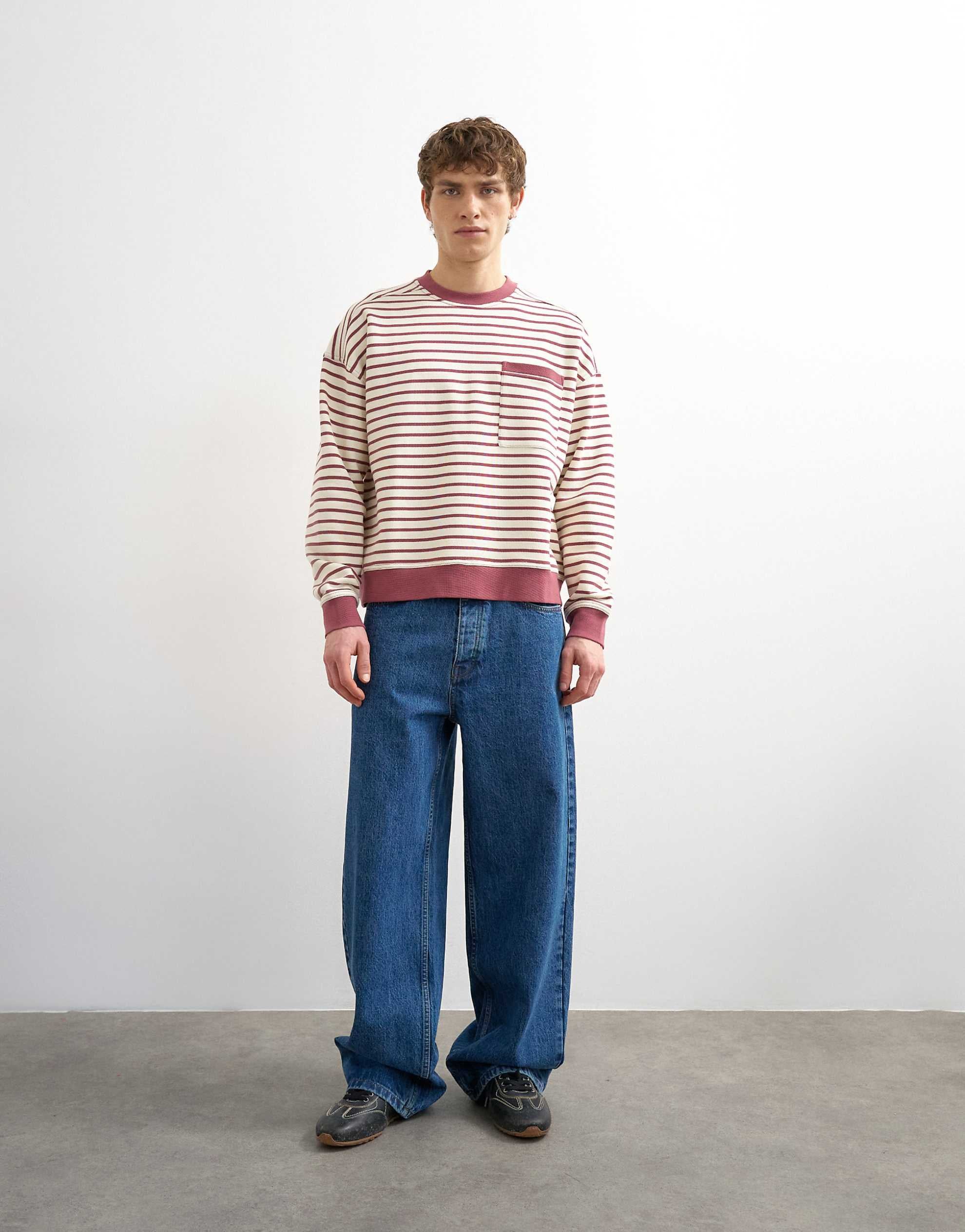 Topman boxy fit stripe sweatshirt pink