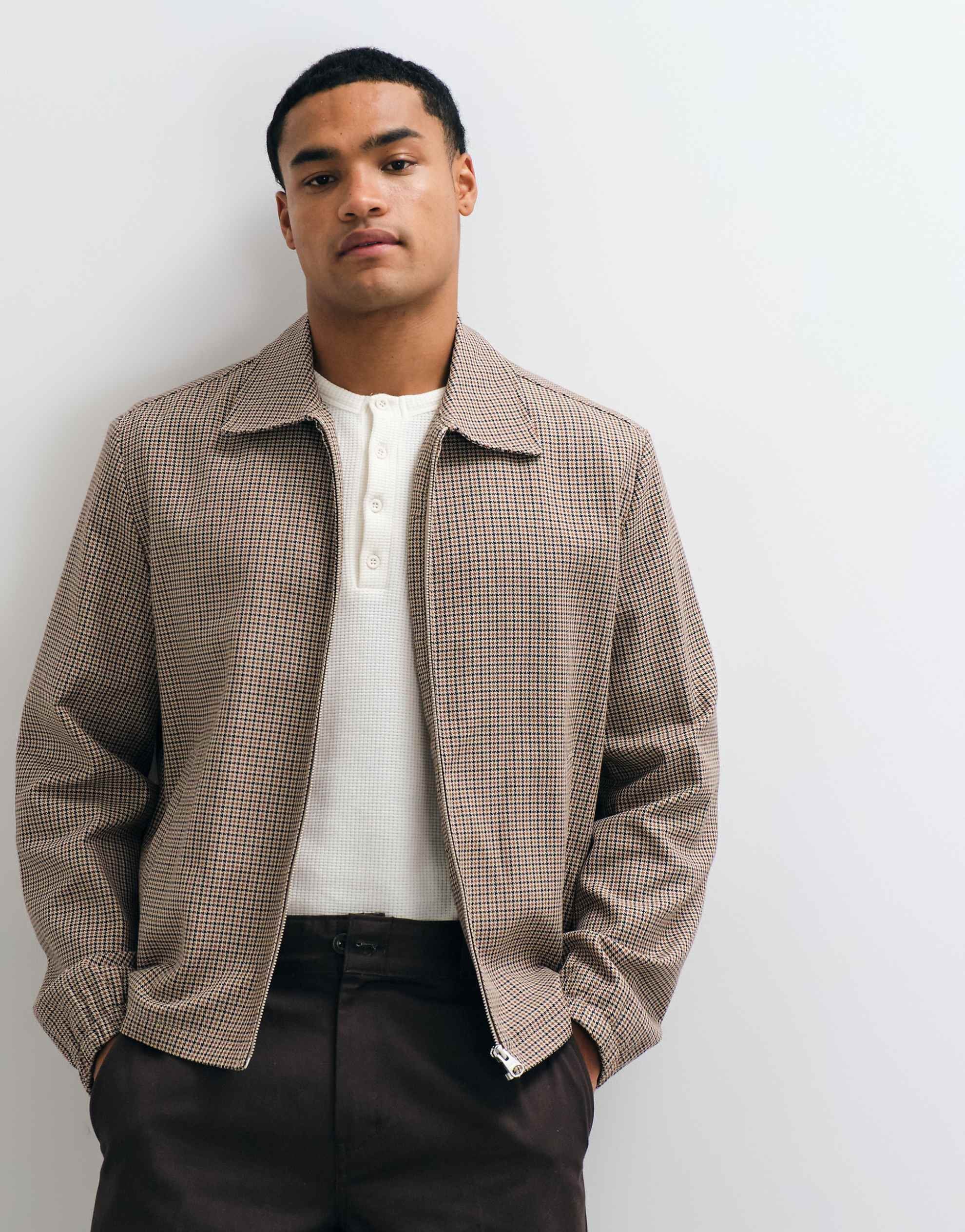 ARKET coach jacket brown houndstooth check