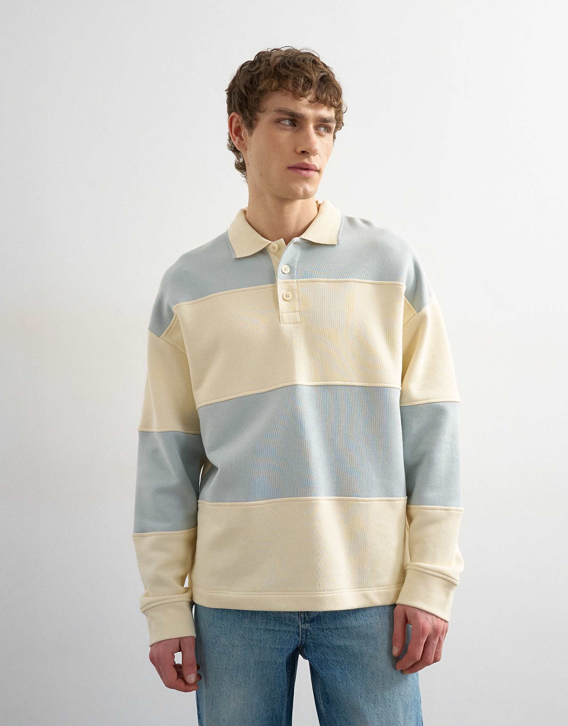 Topman oversized fit rugby polo sweatshirt blue cream
