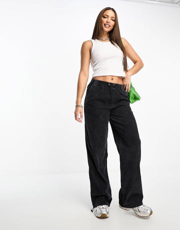 DESIGN Tall cord parachute cargo trouser washed black