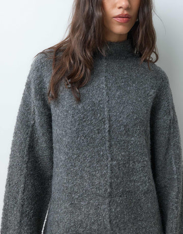 YAS high neck seam front knitted mini dress dark grey melange