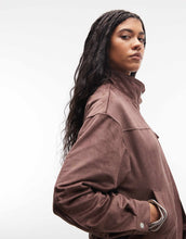 Load image into Gallery viewer, Liquor N Poker boxy faux suede funnel neck jacket chocolate brown