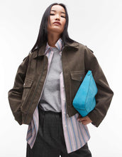 Load image into Gallery viewer, Faux suede bomber jacket popper khaki