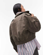 Load image into Gallery viewer, Faux suede bomber jacket popper khaki