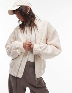 Boucle bomber jacket cream