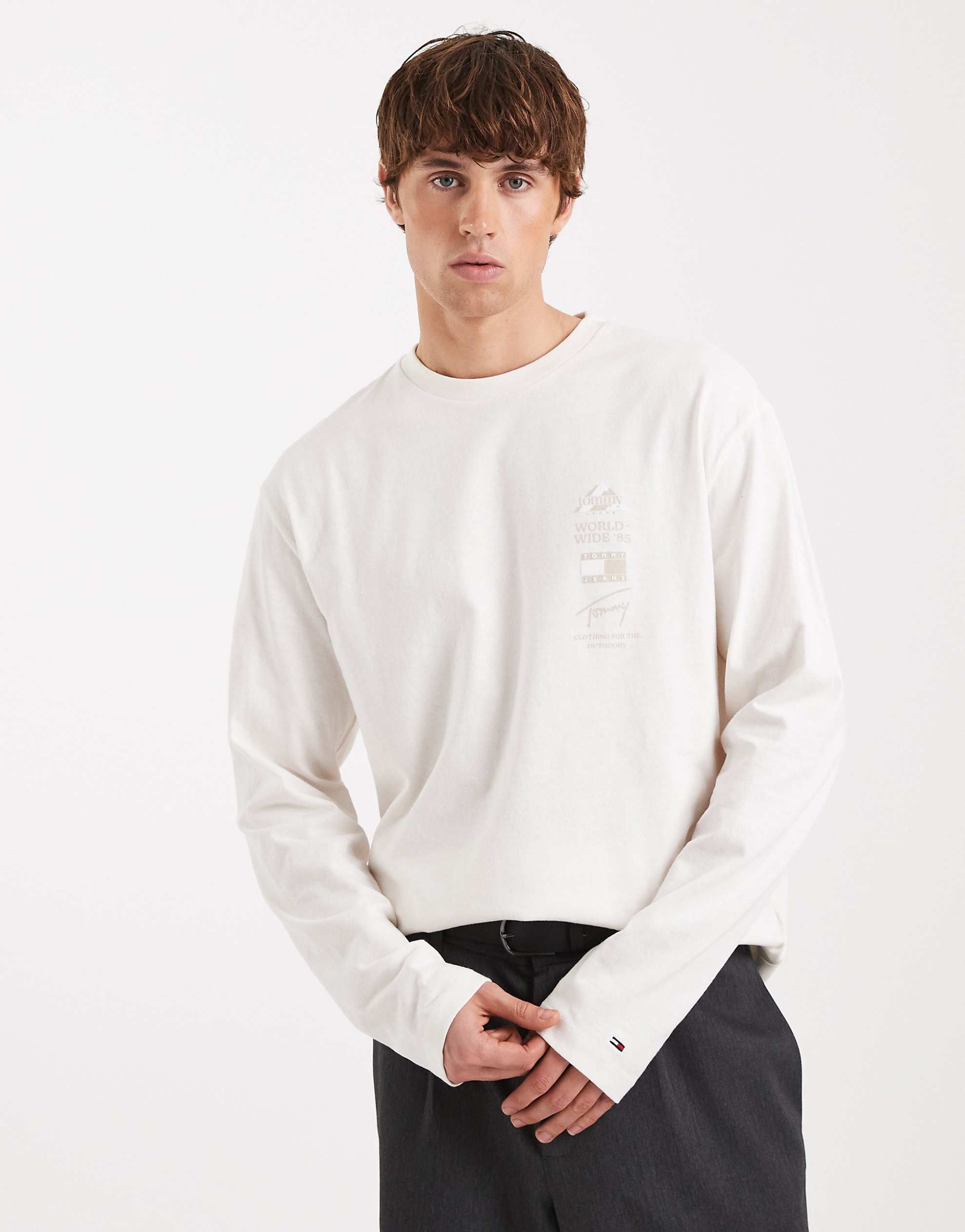 Tommy Jeans stacked logo long sleeve t-shirt washed white