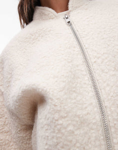 Boucle bomber jacket cream